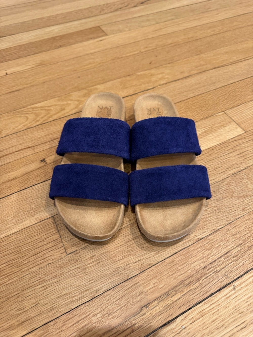 NATURALIZER Double Strap Suede LEATHER Slide Sandals in Navy Blue